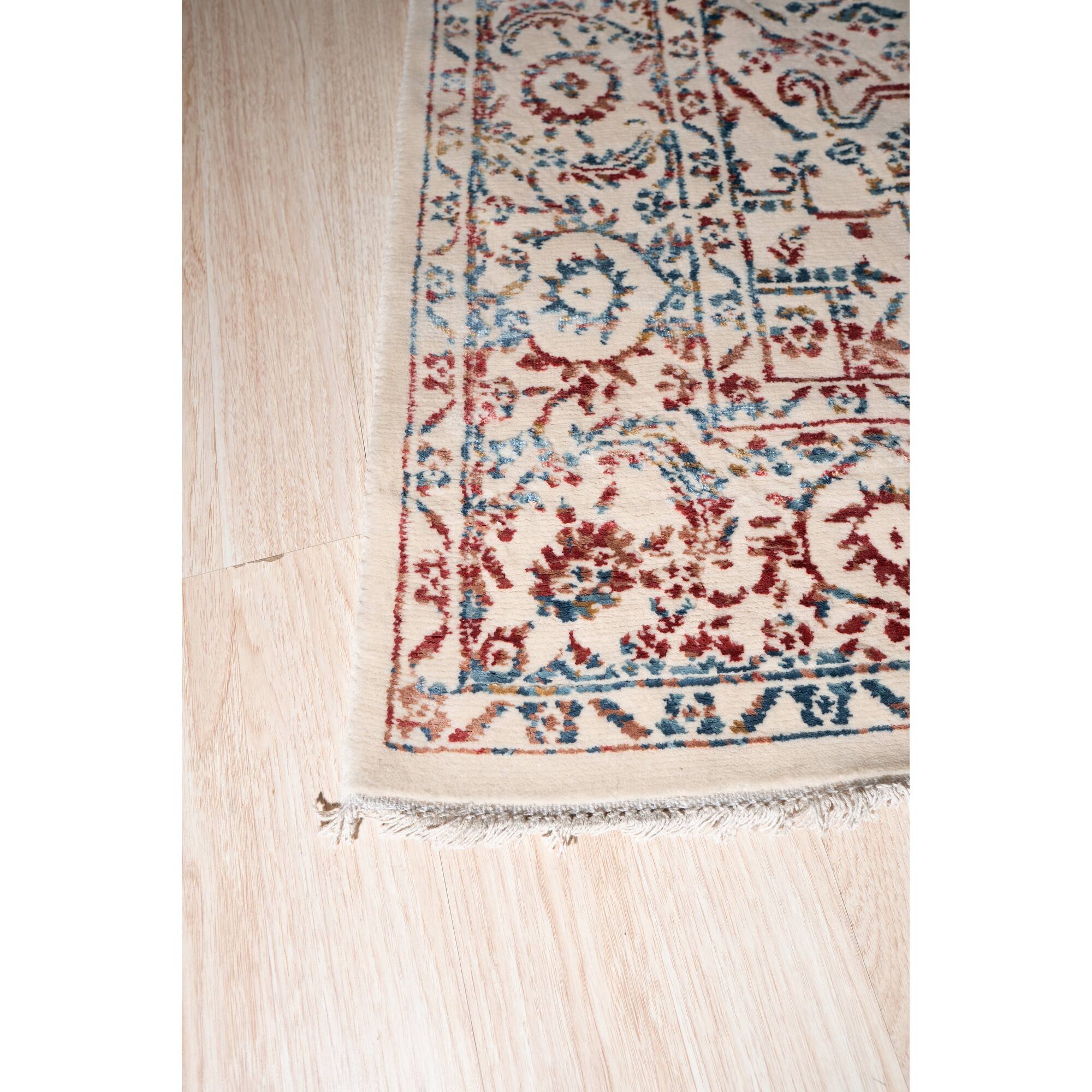 Hand Crafted Wool & Viscose Ivory, MultiColored Contemporary Modern