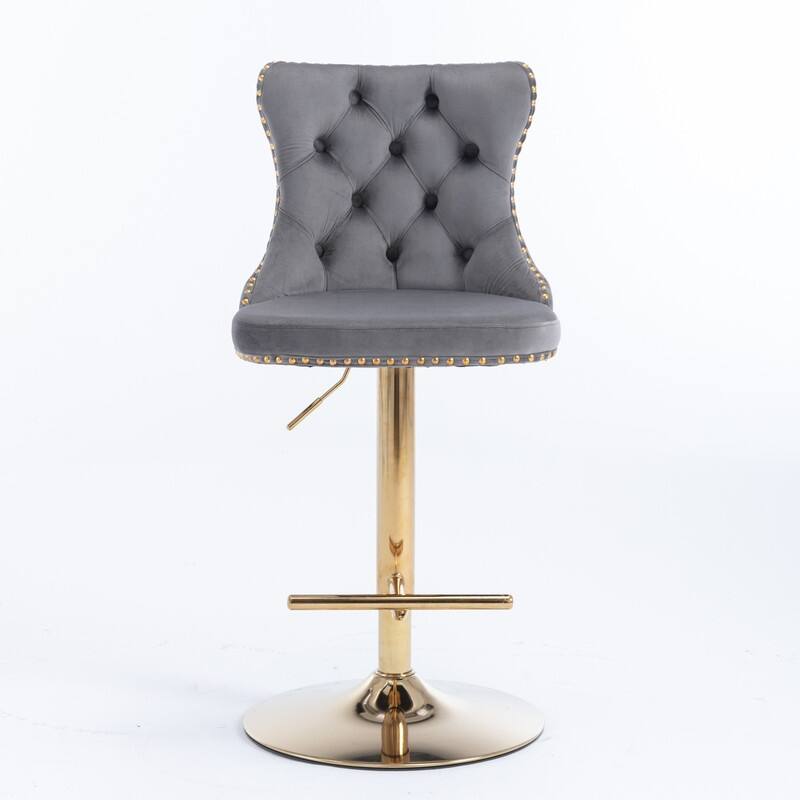 Upholstered Swivel Bar stools with Button Tufted and Adjustable Seat Height,Grey - Set of 2