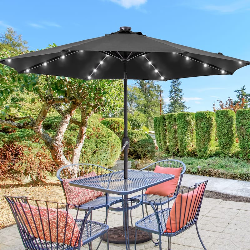 BONOSUKI LED Patio 9Ft Market Umbrella,Outside Deck Table Umbrella - Black