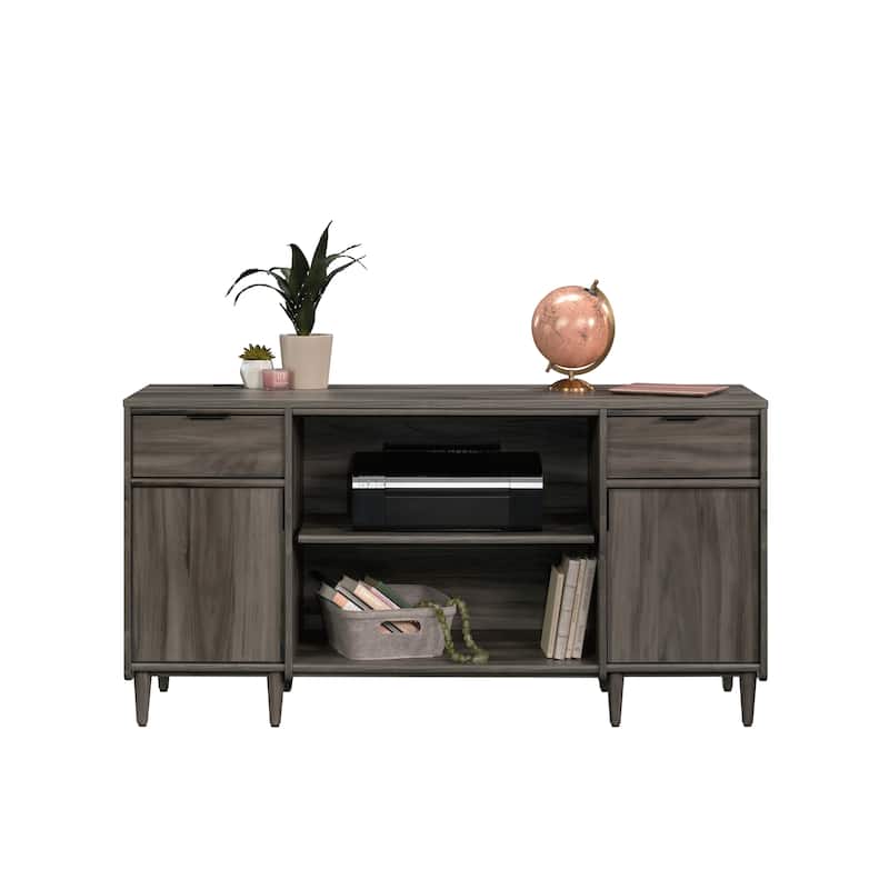 Wood Modern Credenza with 2 Drawers and 2 Open Shelf, Dark Gray - 59.06"W x 18.5"D x 30.39"H