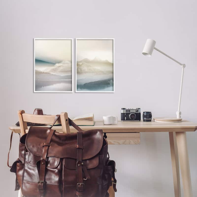 Stupell Mountain Peaks & Neutral Lake Framed Giclee Art Design By Gemma Bardot (Set of 2)