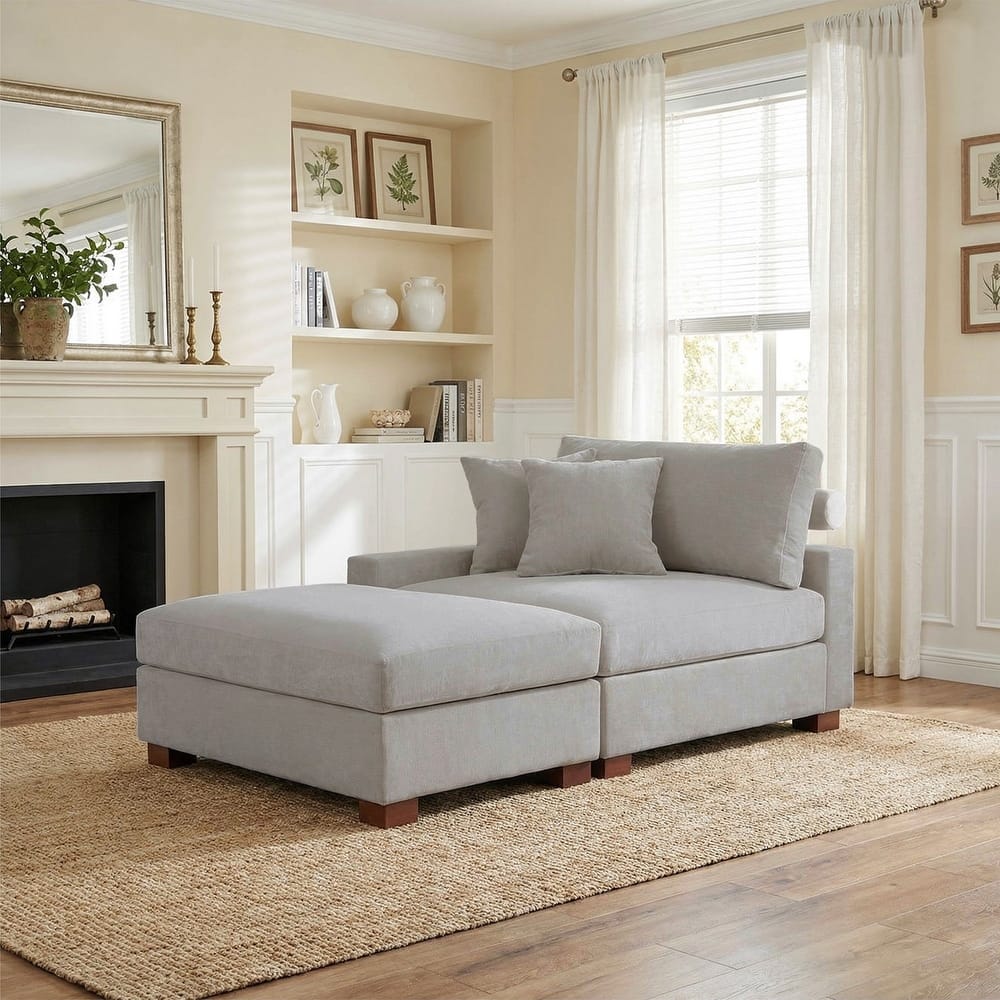 Plush Chenille Single Modular Sectional Sofa Chaise with Pillows