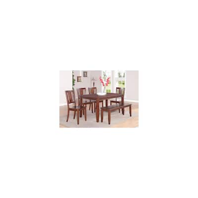 Dining Room Set 6 Piece - Rectangular Table & 4 Chairs - Elegant Mahogany Finish - Modern Kitchen Set