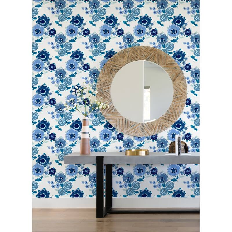 A-Street Prints Essie Blue Painterly Floral Wallpaper