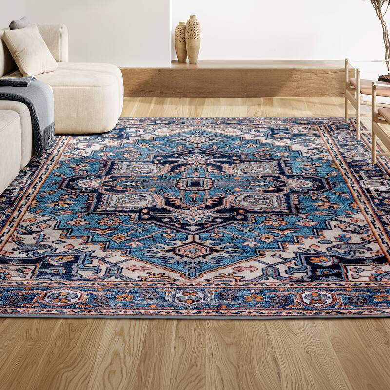 JONATHAN Y Victoria Ornate Large Medallion Machine Washable Area Rug