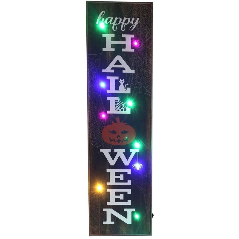 Haunted Hill Farm 45-in. "Happy Halloween" Porch Leaner Sign with LED Lights