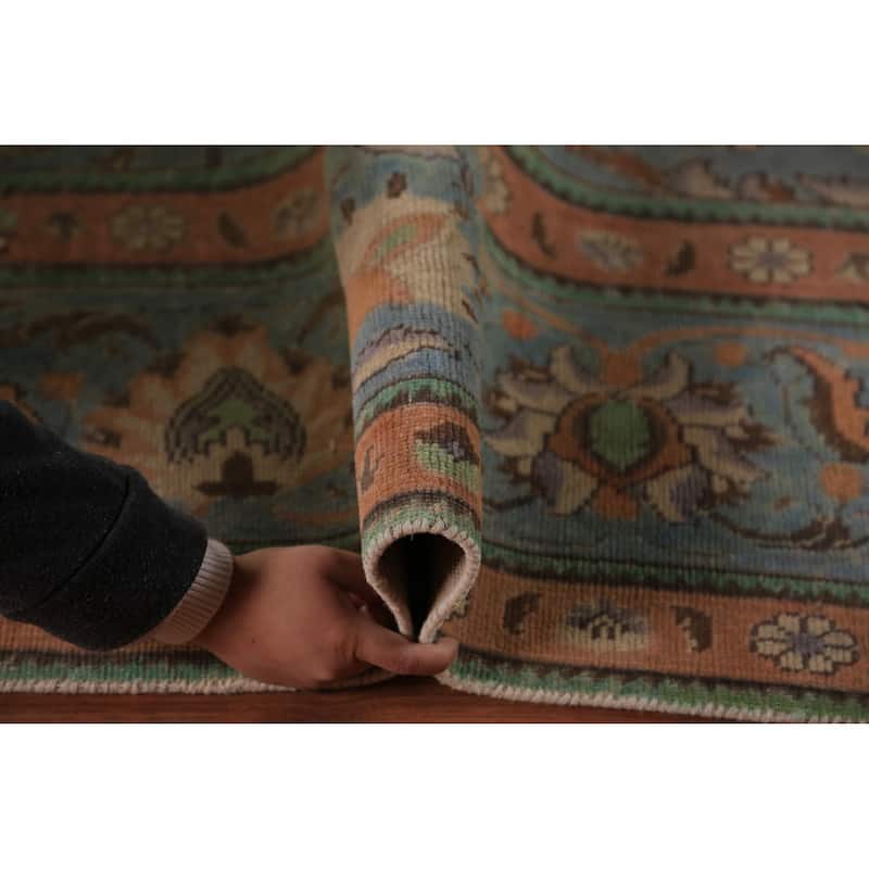 Distressed Tabriz Persian Area Rug Floral Hand-Knotted Wool Carpet - 9'4"x 12'4"