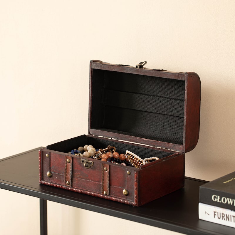 Decorative Vintage Wood Treasure box - Wooden Trunk Chest with Handle