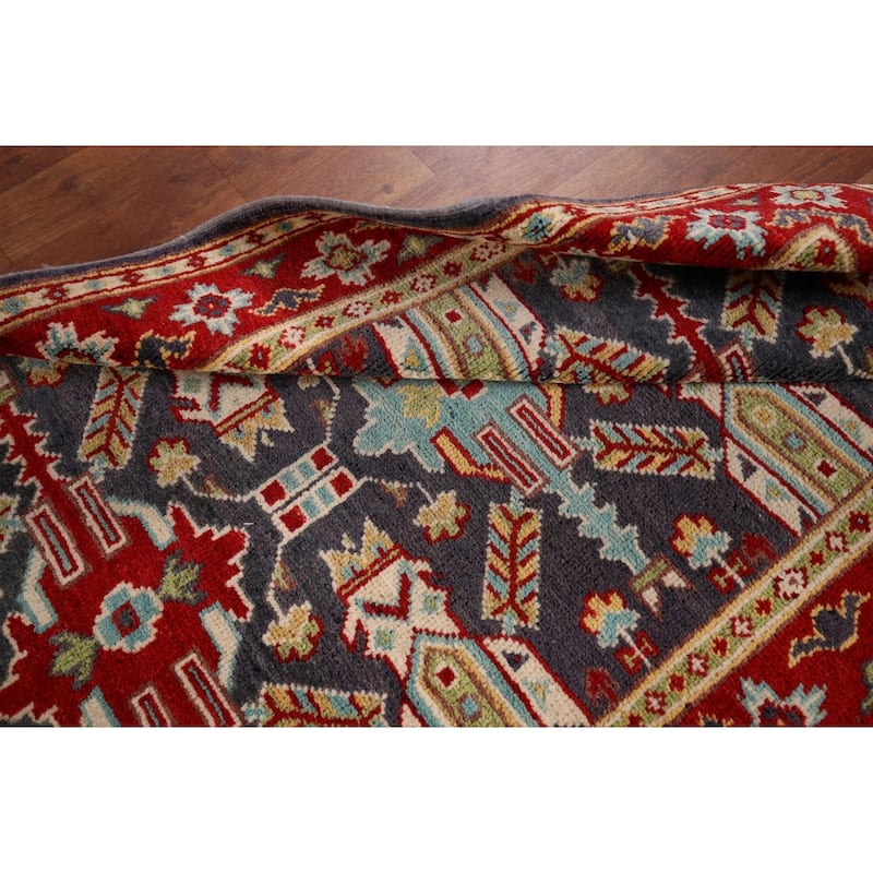 Geometric Kazak Accent Rug Hand-Knotted Blue Wool Carpet - 2'9" x 4'1"