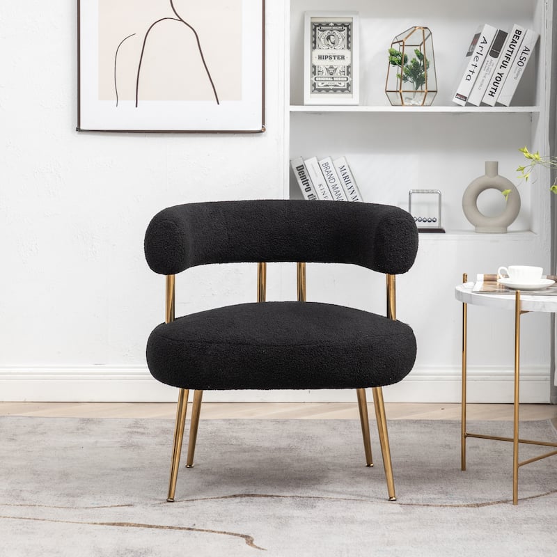 SEYNAR Modern Glam Upholstered Comfy Open-Back Accent Vanity chair with Golden Legs - Black