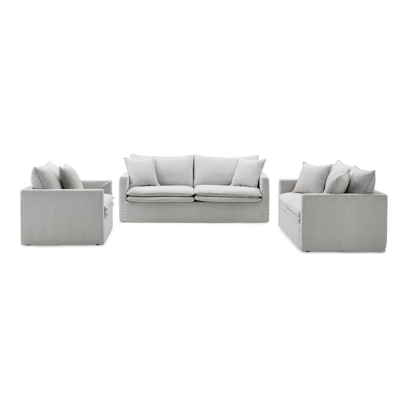Furniture of America Caspian 3-Piece Light Grey FSC & OEKO TEX Linen Sofa Set with Feather Blend Cushions