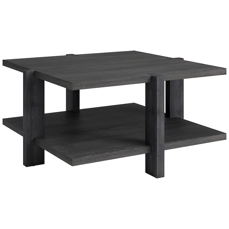 35 Inch Grey Modern Coffee Table with Storage Shelf Square Wood Accent Table for Living Room - 34.66"L x 34.66"W x 17"H