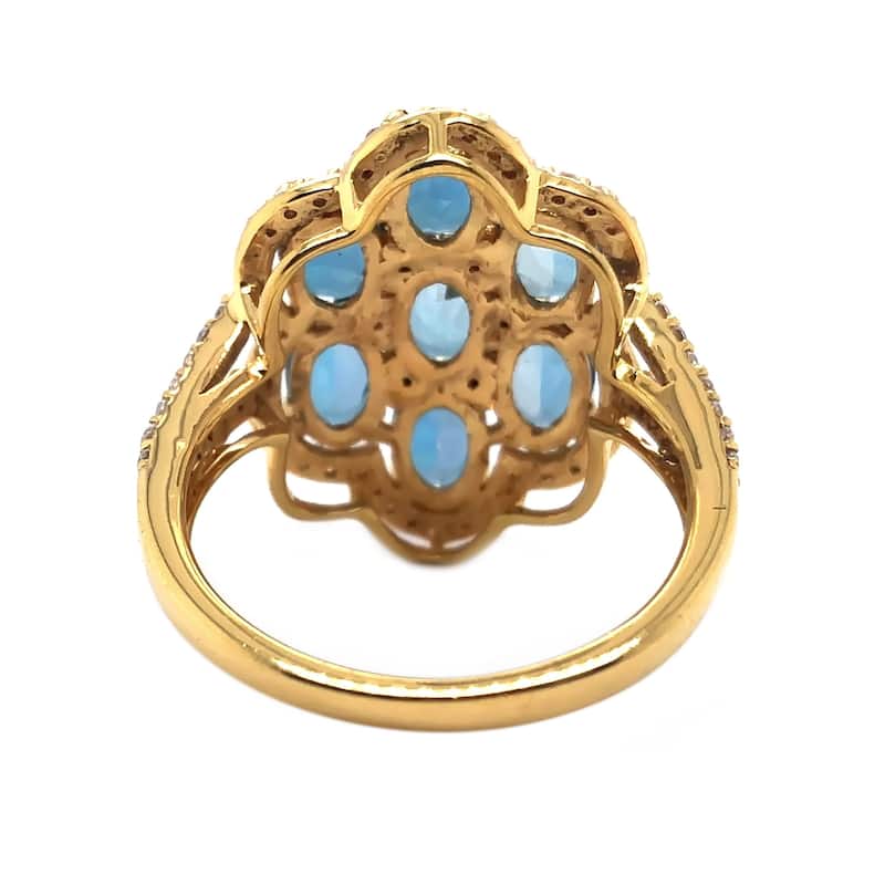 Yellow Gold Over 925 Sterling Silver London Blue Topaz and White Zircon Gemstone Ring