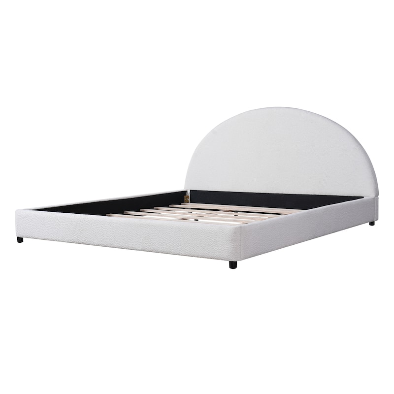 Christopher Knight Home - Luis Boucle Upholstered Bed Frame with Half-Round Headboard
