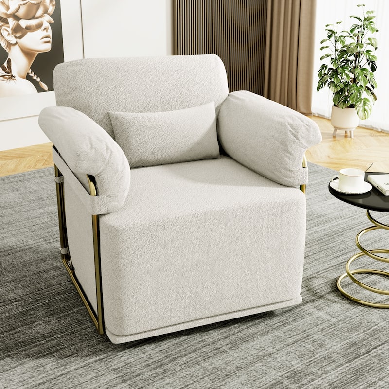360° Swivel Accent Sofa Chair Fluffy Fabric Gold Legs Beige for Living Room - Beige