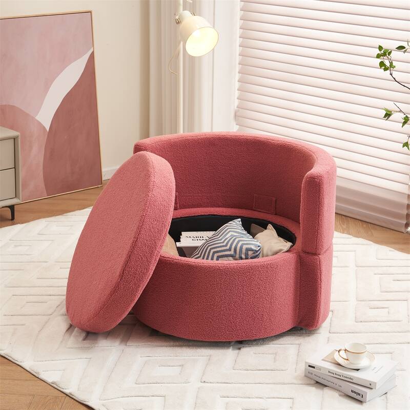 Teddy Fabric Swivel and Storage Chair w/ Back Cushion for Living Room