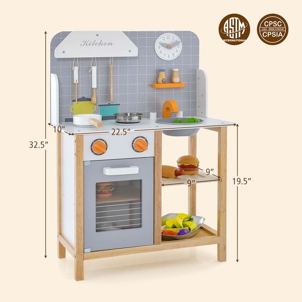 Costway Wooden Kid's Play Kitchen Set Pretend Chef Cooking Toy with - See Details