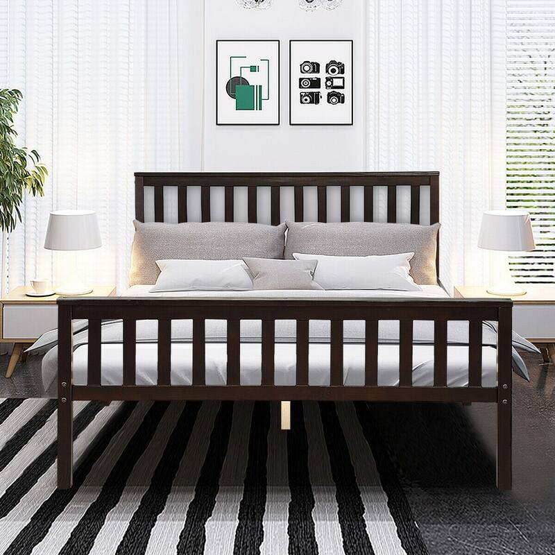 Gymax Wood Bed Frame Wood Slats Support Platform W/ Headboard - See Details