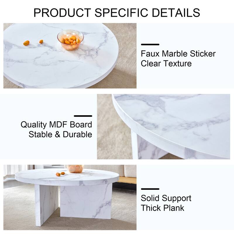 A white MDF material circular patterned coffee table, a 31.4-inch white center table, modern coffee table