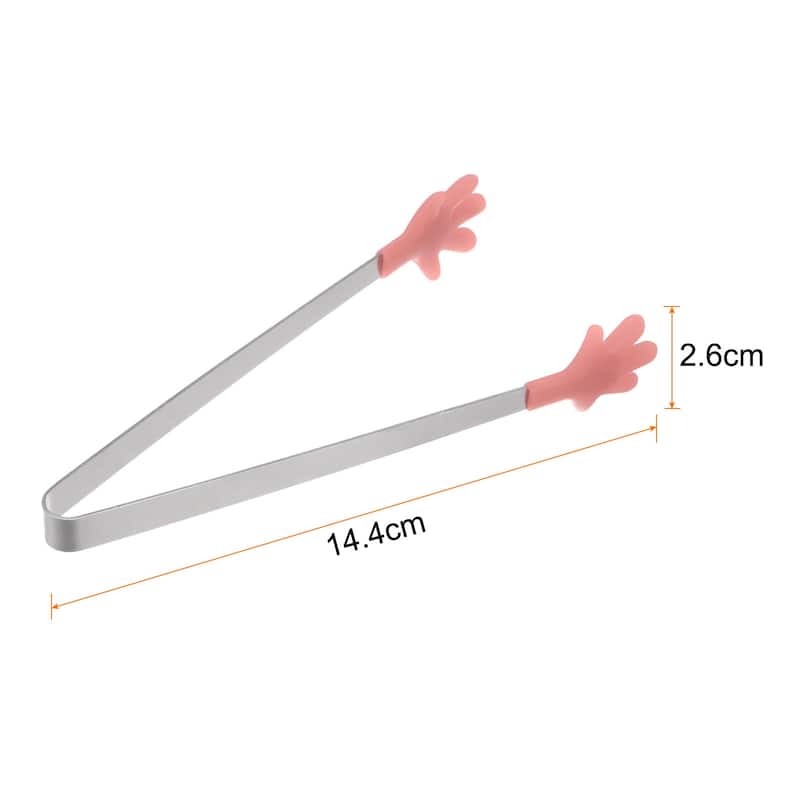 Mini Food Tongs 14.4cm Hand Shape Stainless Steel with Silicon Tips - 5.67" - CoralPink