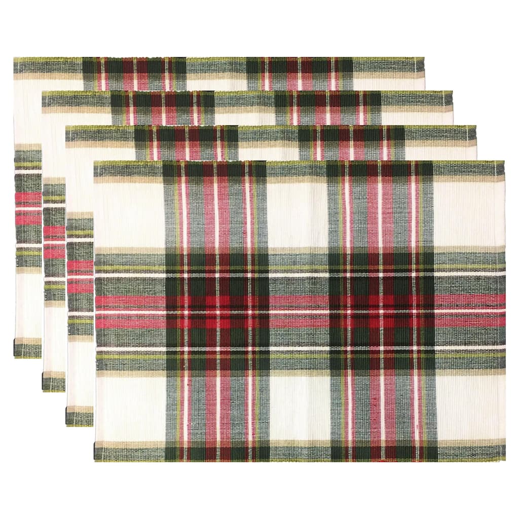 Fabstyles Celebration Plaid High Quality Cotton Placemats Set of 4 - 13"x19"