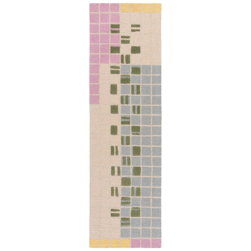 SAFAVIEH Handmade Genre Roos Mid-Century Modern Wool Rug - 2'3" x 8' Runner - Light Pink/Green