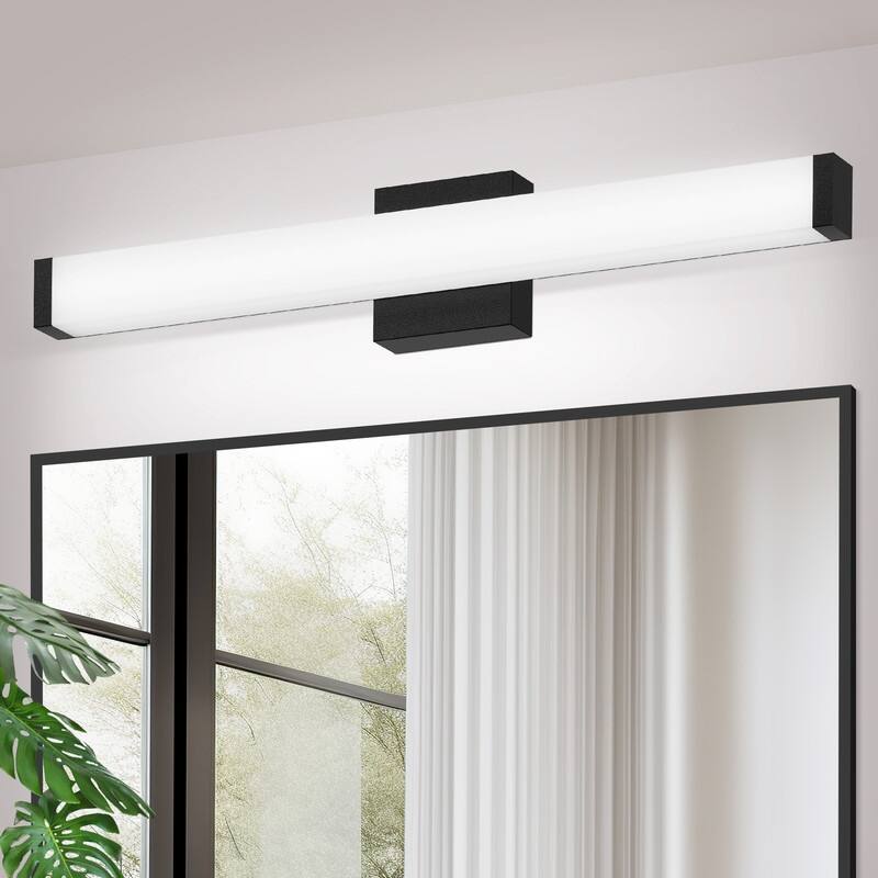 Modern Black LED Bathroom Vanity Light - 6000K Cool White Over Mirror Lighting - 25Inch