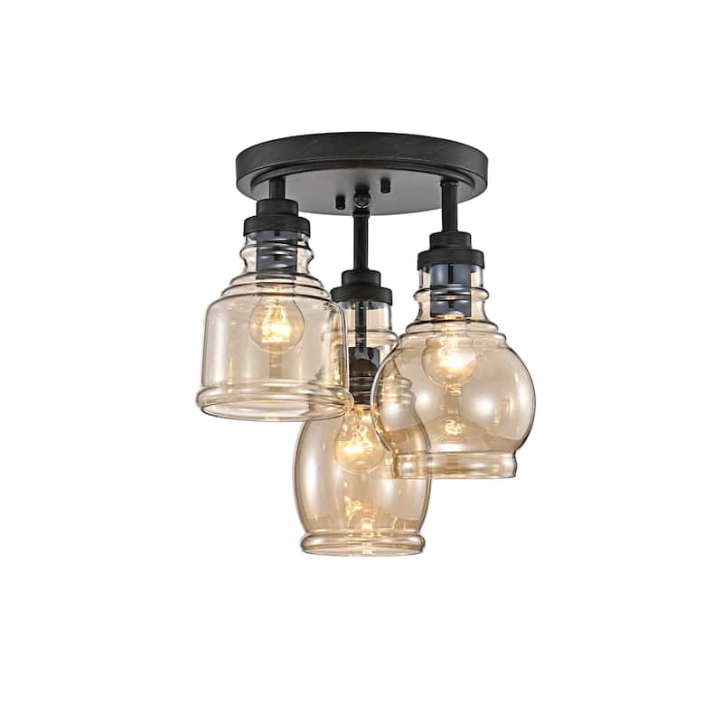 Mariana 3-Light Flush Mount with Cognac Glass Shade