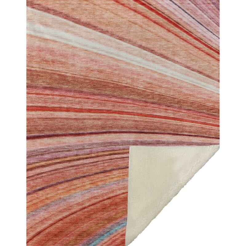 Premium Machine Washable Contemporary Stripe Sherpa Throw Blanket