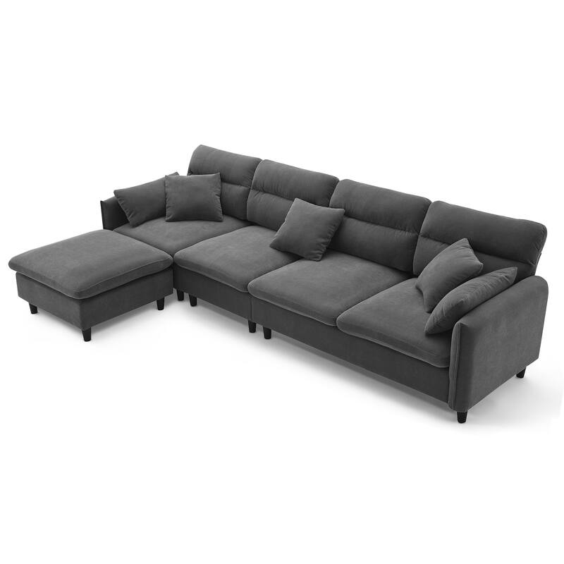 Convertible Sectional Sofa,L-Shaped Reversible Couch Set With Free Pillows,5 Seat Cloud Chenille Indoor Furniture With Ottoman