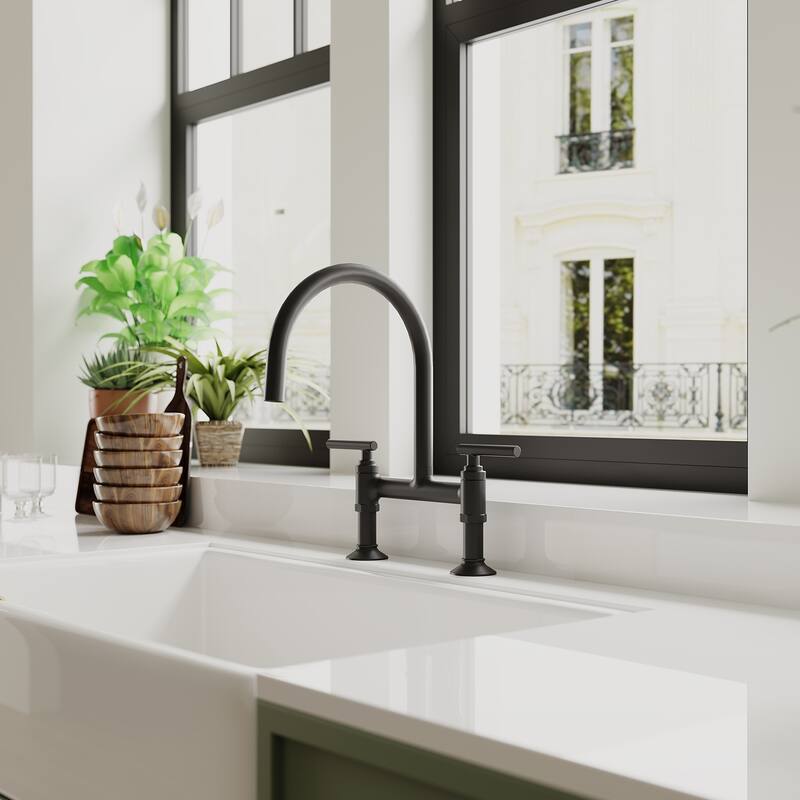 WIZ 2 Holes Deck Mount Bridge Kitchen Faucet With 360 Swivel Spout