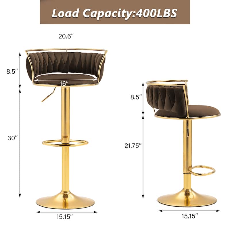 Modern Velvet 26" Adjustable Swivel Bar Stools (Set of 4)