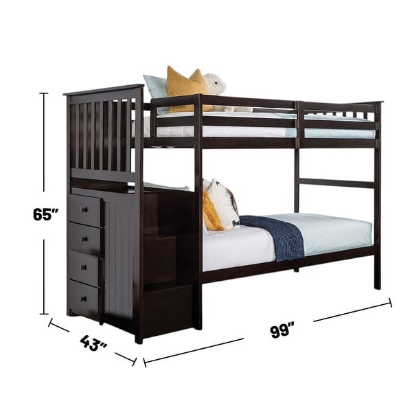 Twin over Twin Bunk Bed with Built-in Storage Unit in Espresso