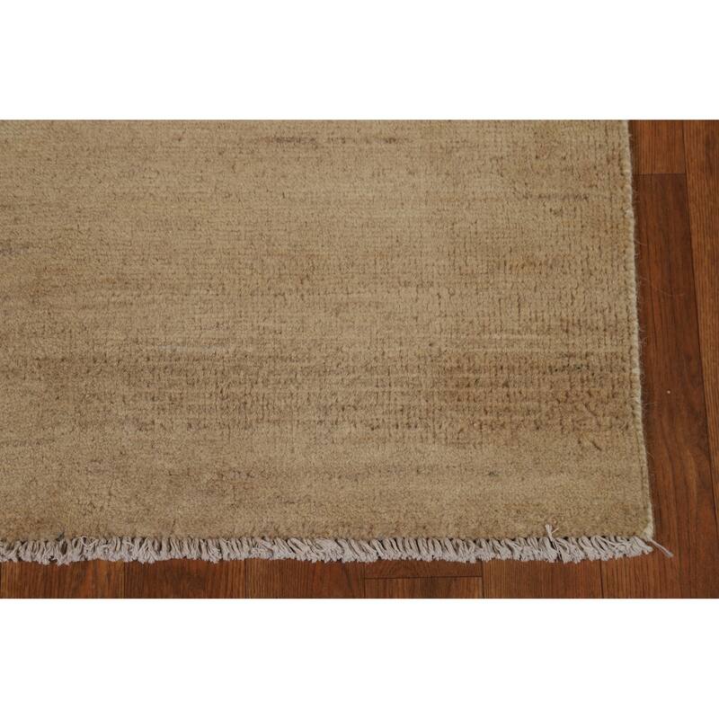 Modern Gabbeh Runner Rug Hand-Knotted Beige Wool Carpet - 2'9"x 9'6"