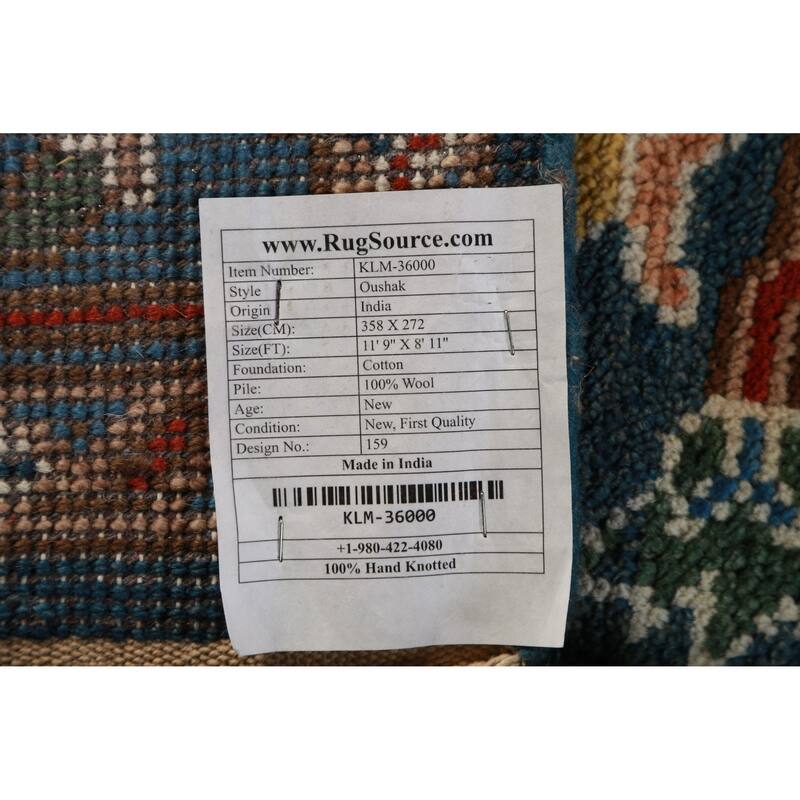 All-Over Blue Oushak Oriental Area Rug Handmade Wool Carpet - 8'11" x 11'9"