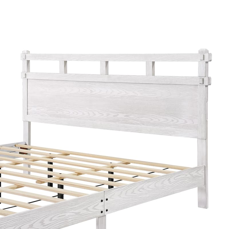 Christopher Knight Home - Farmhouse Platform Bed Frame with 2-Tier Headboard & Solid Wood Slat Support, No Box Spring Required