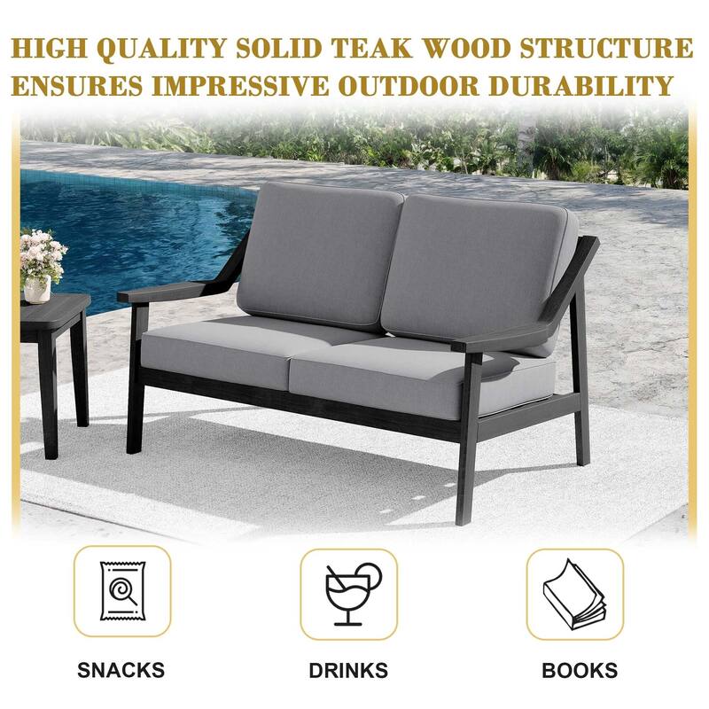 Outdoor Teak Wood Slat Back Patio Loveseat Sofa