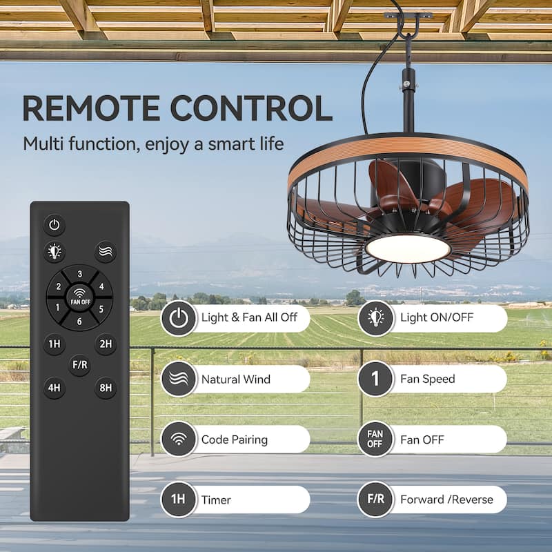 19" Waterproof Plug-in Outdoor Ceiling Fan with Light and Remote(5-Blade)
