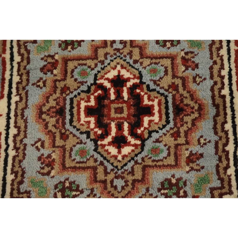 Hand Knotted Oriental 100% Wool Carpet Traditional Geometric Navy Blue & Blues Heriz (serapi) Area Rug - 3' 0'' X 2' 0''