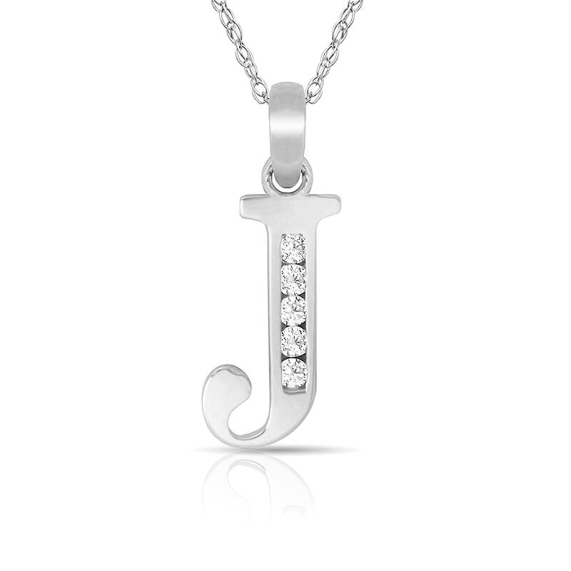 Curata 14k White Gold, 18" Small Channel-set (A-Z) Cubic Zirconia Initial Pendant Necklace - J