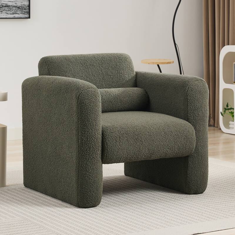 Modern 30.7" Lambskin Sherpa Fabric Upholstered Accent Chair with Back and Pillow for Living Room