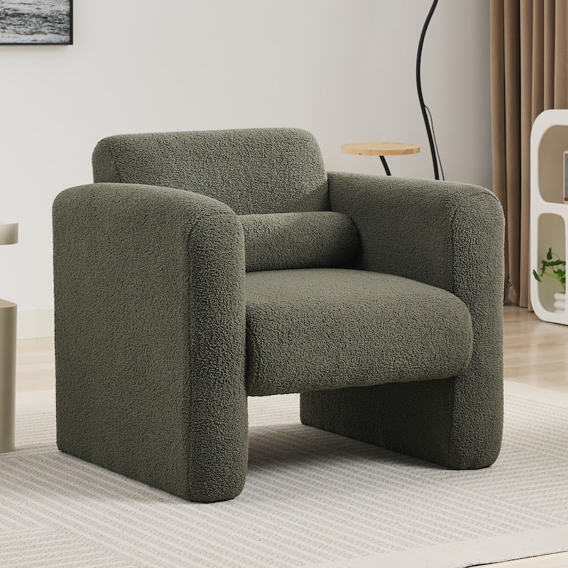 Modern Accent Chair Lambskin Sherpa Fabric Upholstered Comfy Reading Arm Chair Soft Padded with Back and Pillow for Living Room