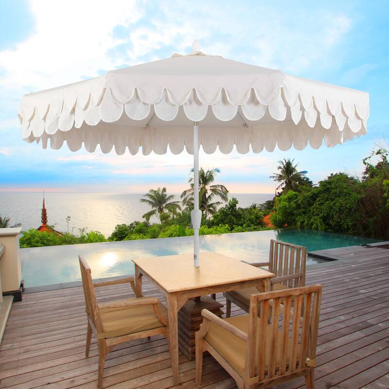 9ft Fringe Patio Umbrella Auto-Tilt, Crank, by JONATHAN Y
