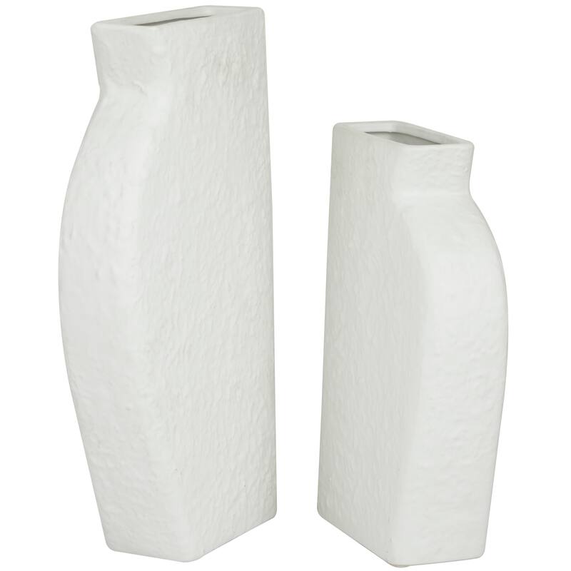 CosmoLiving by Cosmopolitan White Ceramic Textured Decorative Vase (Set of 2) - 9"W, 14"H