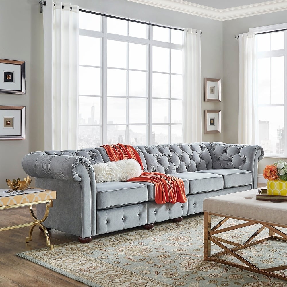 Knightsbridge Light-grey Extra Long Chesterfield Sofa by iNSPIRE Q Artisan