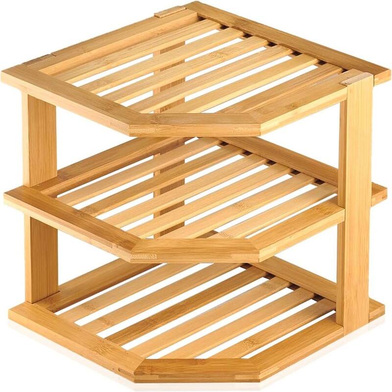 Bamboo 3-Tier Corner Shelf Organizer
