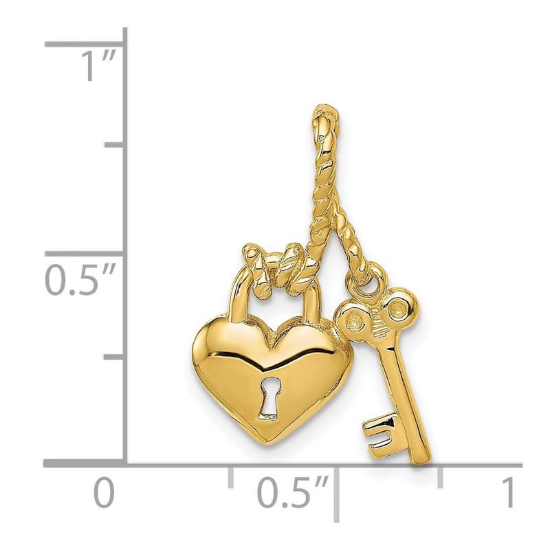 Curata 14k Yellow Gold Polished Love Heart and Key Slide Pendant Necklace (22.5x14.8mm)