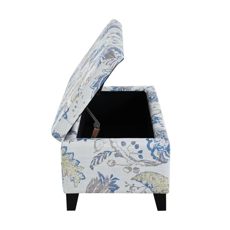 Luxury Storage Ottoman with Floral Patterned Fabric, Soft-Close Hinges, Multi-Functional Footrest Seat for Living Room