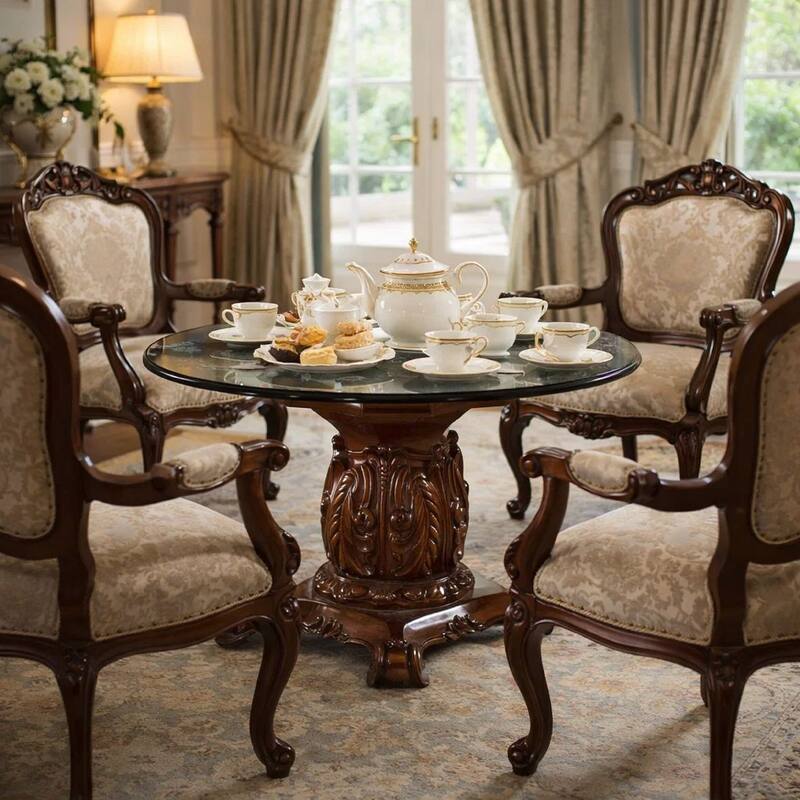 Courteous Dining Table with Pedestal, Cherry Brown