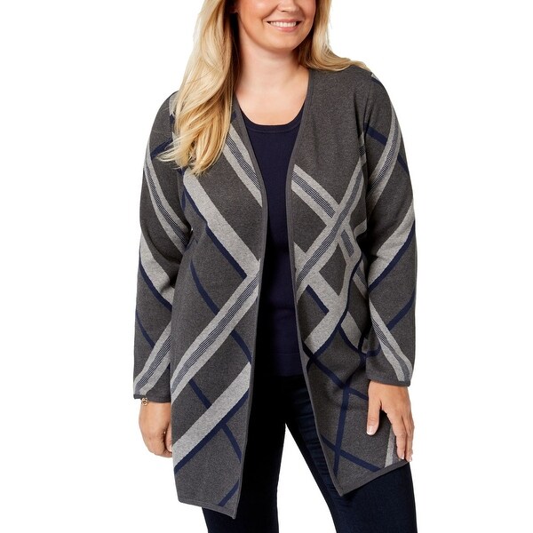Charter Club Womens Sweater Gray Size 1X Plus Cardigan Open Front